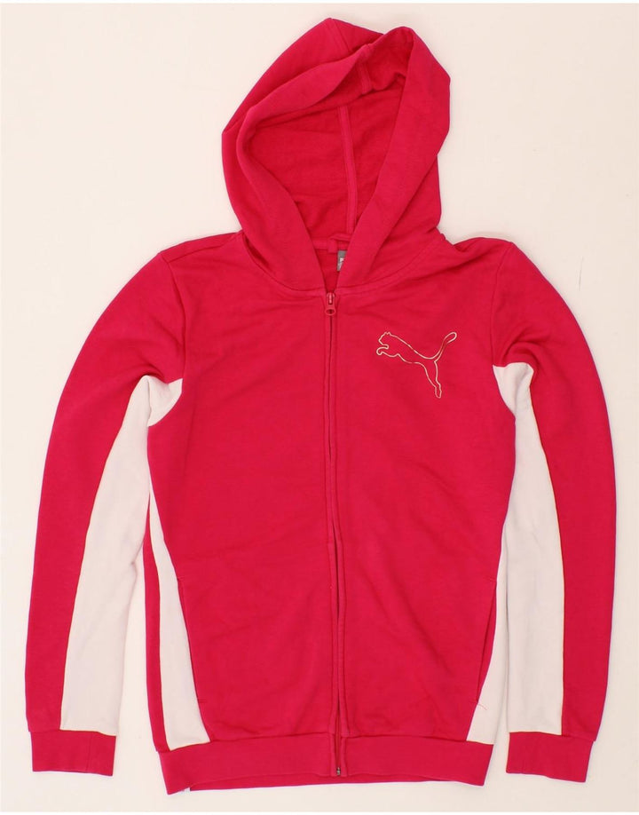 PUMA Girls Zip Hoodie Sweater 13-14 Years Pink Colourblock Cotton Vintage Puma and Second-Hand Puma from Messina Hembry 