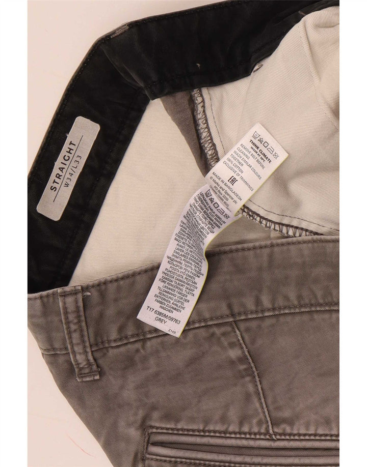 Calça chino reta masculina Marks & Spencer W34 L33 algodão cinza