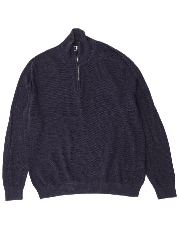 Suéter masculino John Lewis com zíper e gola alta de algodão azul marinho
