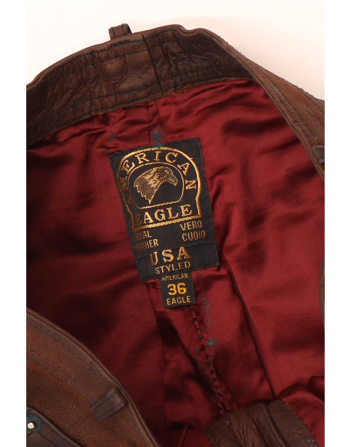 Calça masculina de couro reto American Eagle W36 L32 marrom