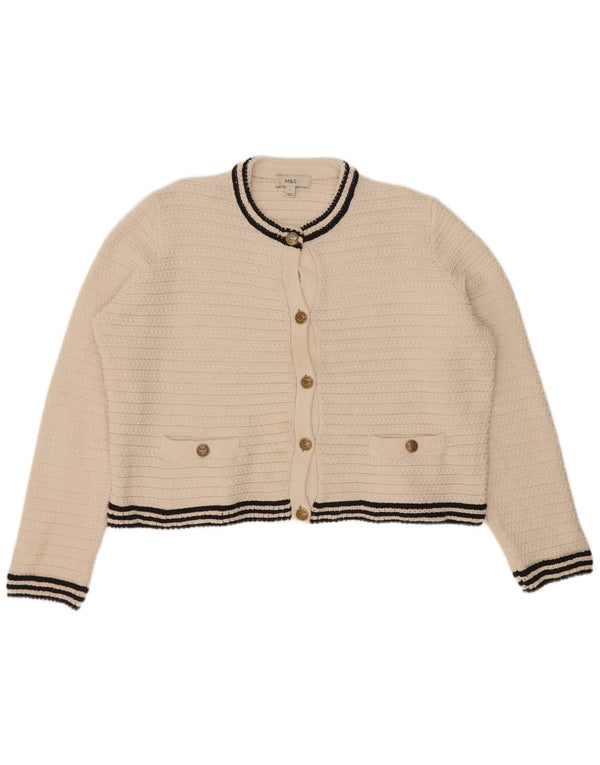 Suéter cardigã feminino Marks & Spencer UK 16 listrado branco grande