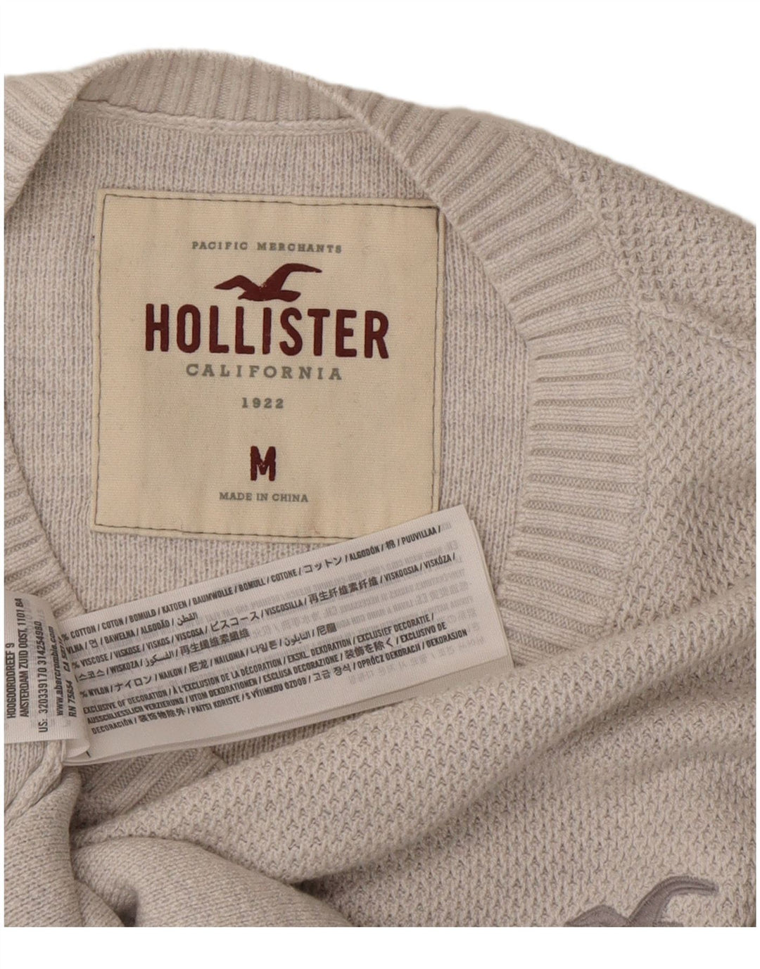 Suéter masculino HOLLISTER com gola redonda e algodão cinza médio