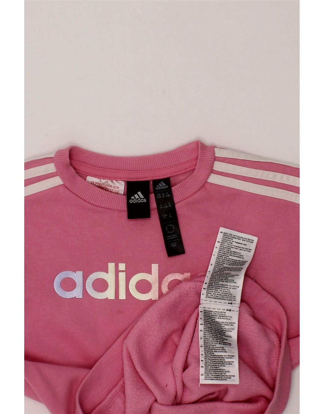 ADIDAS Girls Graphic Sweatshirt Jumper 2-3 Years Pink Cotton Vintage Adidas and Second-Hand Adidas from Messina Hembry 