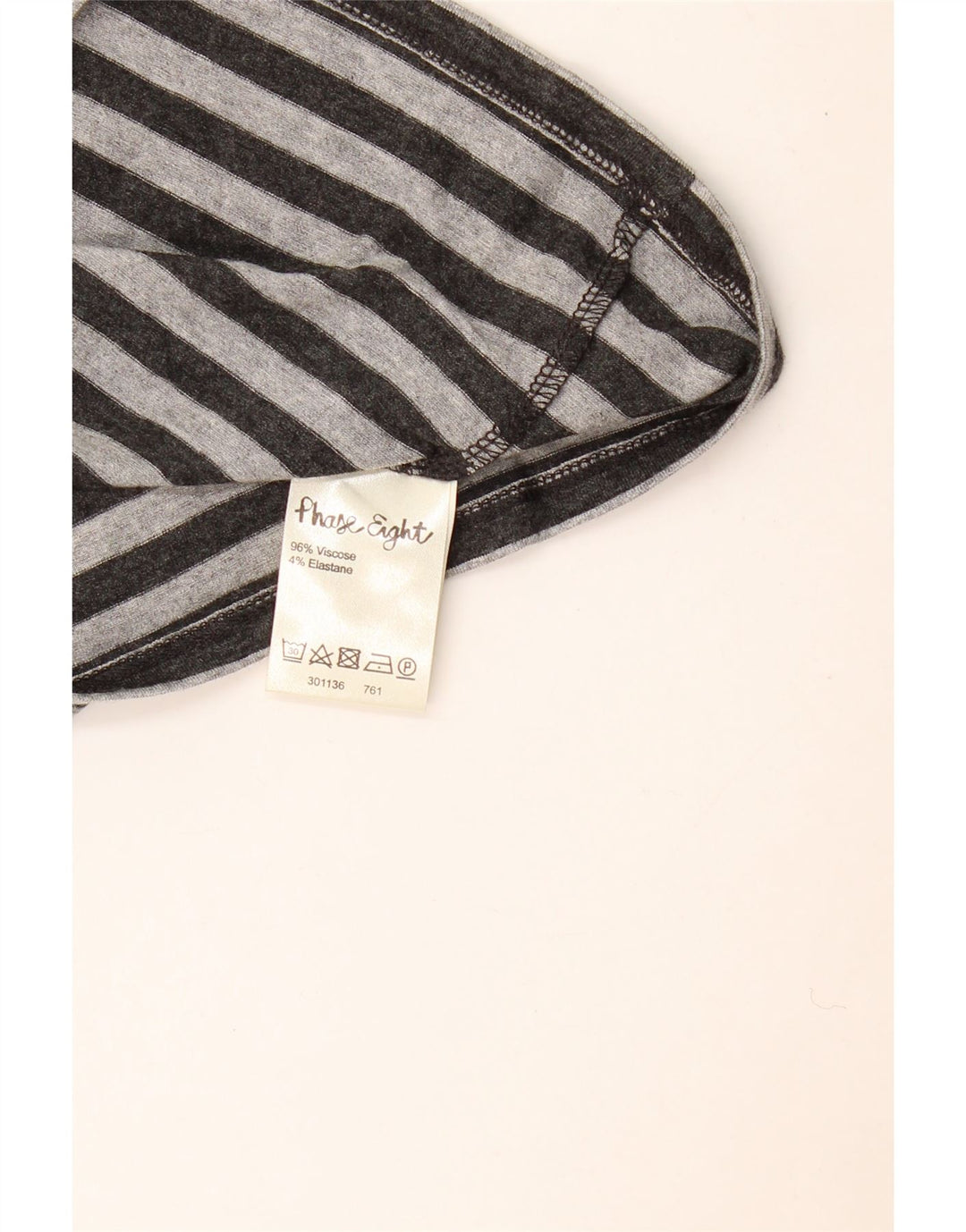 Top feminino Phase Eight com gola caída e manga 3/4 UK 10 listrado cinza pequeno