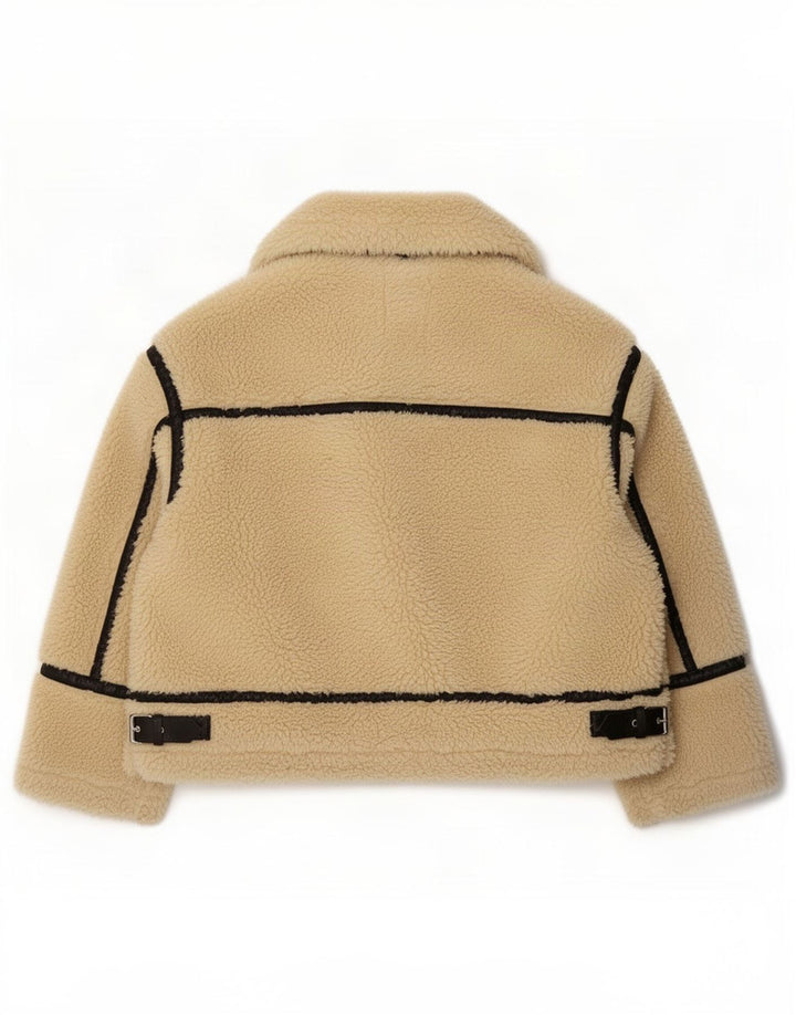 Zara Jaqueta Sherpa Feminina Oversized Reino Unido 14 Grande Bloco Colorido Bege
