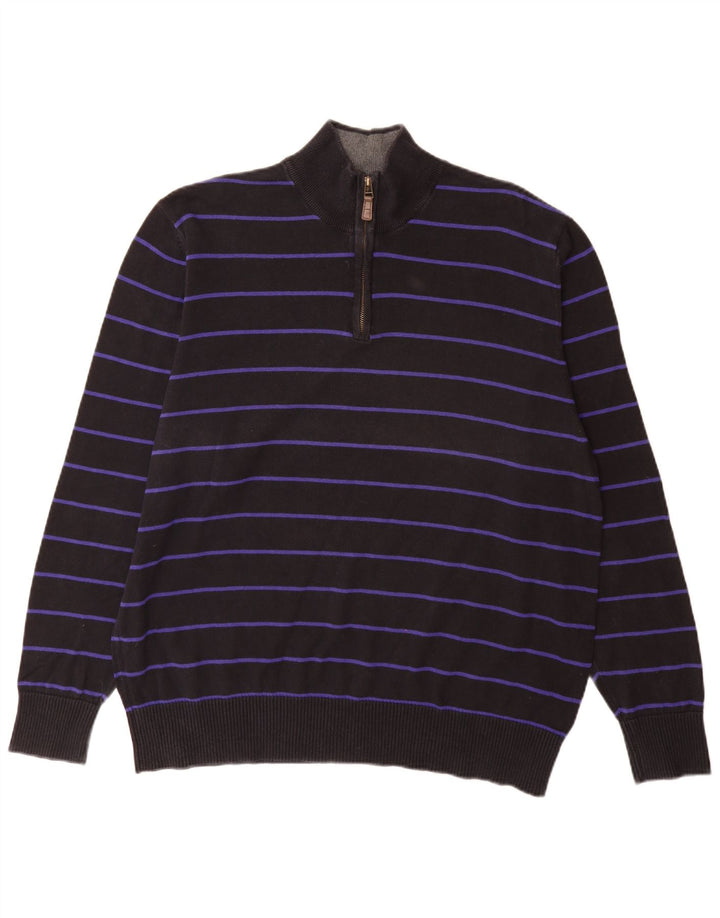 Suéter masculino Marks & Spencer Blue Harbor com zíper e gola 2XL listrado preto