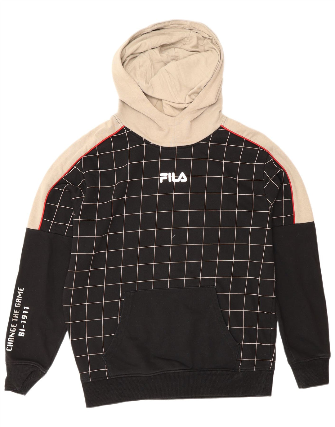 Fila Mens Graphic Hoodie Jumper Pequeno Algodão Xadrez Preto