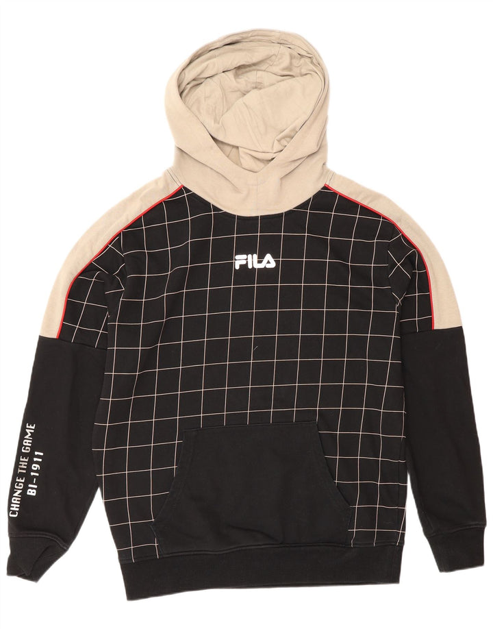 Fila Mens Graphic Hoodie Jumper Pequeno Algodão Xadrez Preto