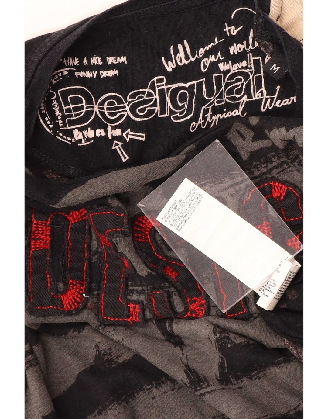 Desigual Top gráfico masculino manga comprida médio algodão preto