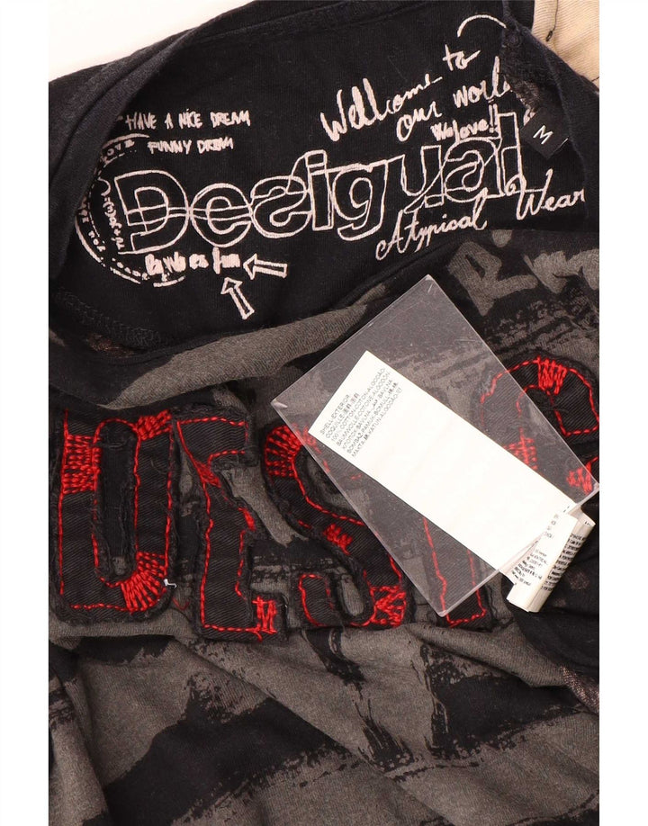 Desigual Top gráfico masculino manga comprida médio algodão preto