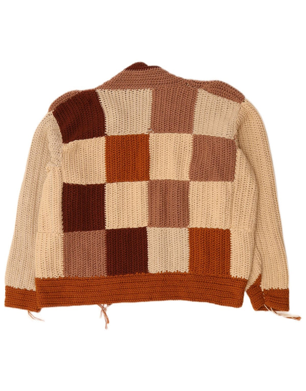 Suéter cardigã aberto feminino vintage Reino Unido 18 XL Colorblock multicolorido