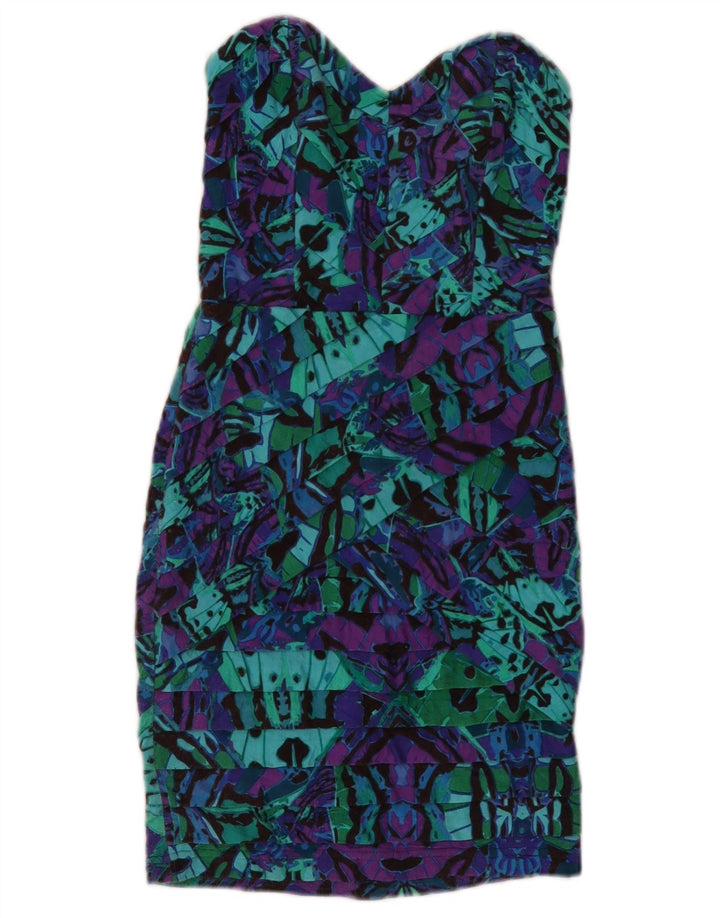 Vestido feminino Lipsy sem alças UK 8 pequeno viscose geométrica multicolorida
