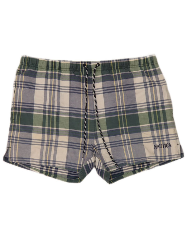Nautica Mens Natação Shorts Verde Médio Algodão Xadrez