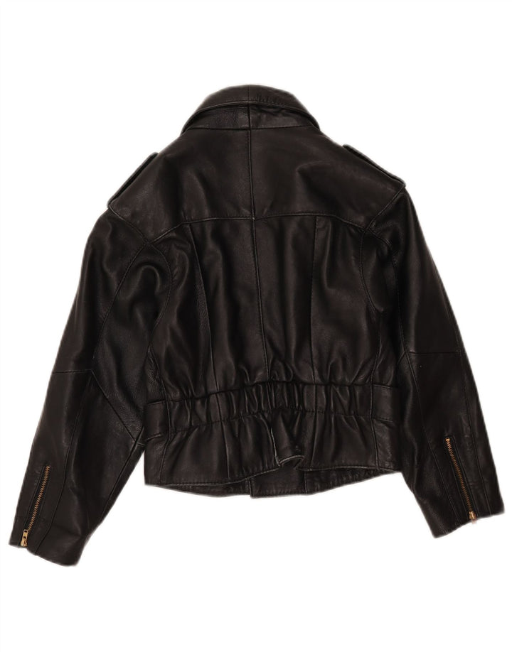 Jaqueta de motociclista de couro vintage feminino UK 8 couro preto pequeno