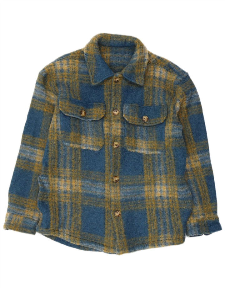 Zara Camiseta masculina de flanela grande xadrez azul