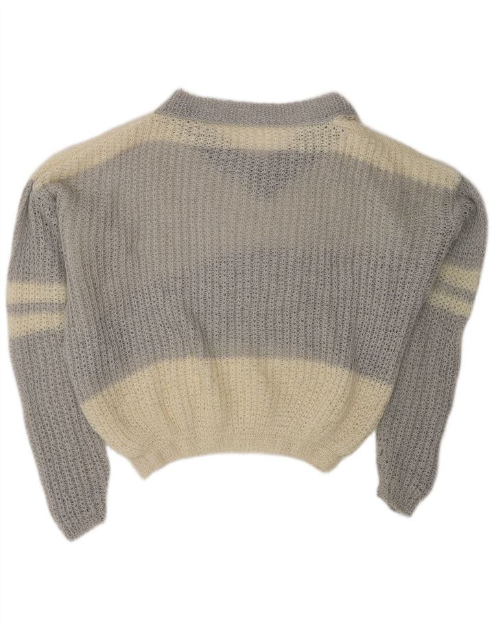 Suéter feminino VINTAGE com decote em V Reino Unido 20 2XL bloco colorido branco