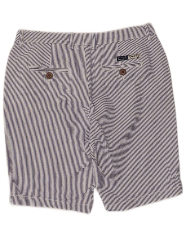 Superdry Womens Chino Shorts UK 8 Pequeno W30 Azul Risca de Giz Algodão