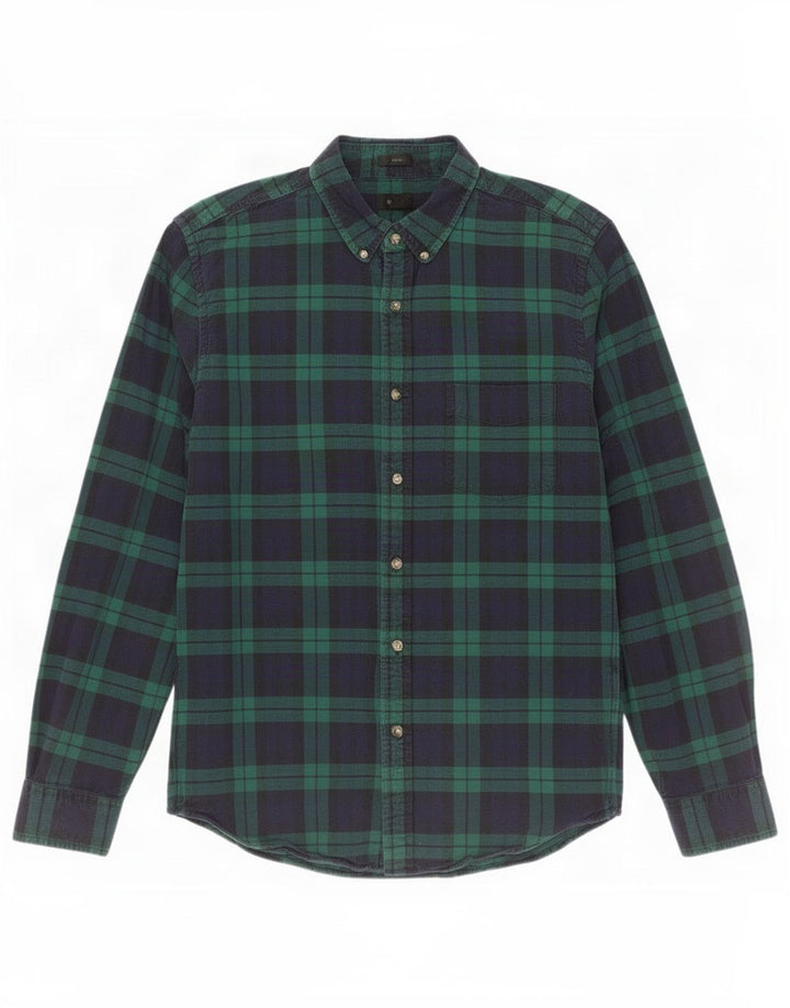 J. Crew Camisa masculina Oxford Slim de flanela xadrez verde médio