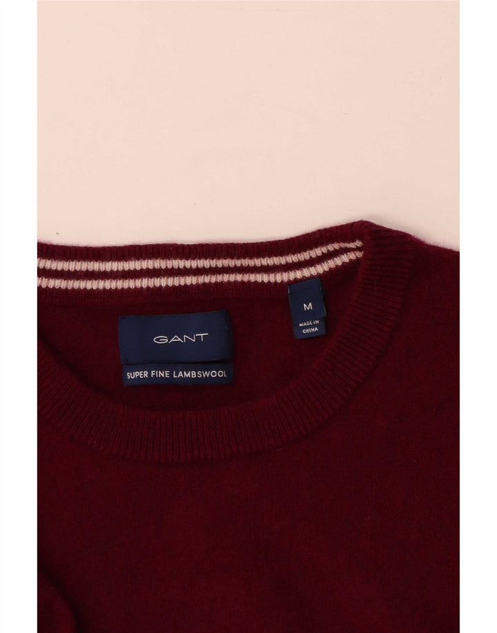 Suéter masculino Gant com gola redonda, lã de cordeiro média cor de vinho