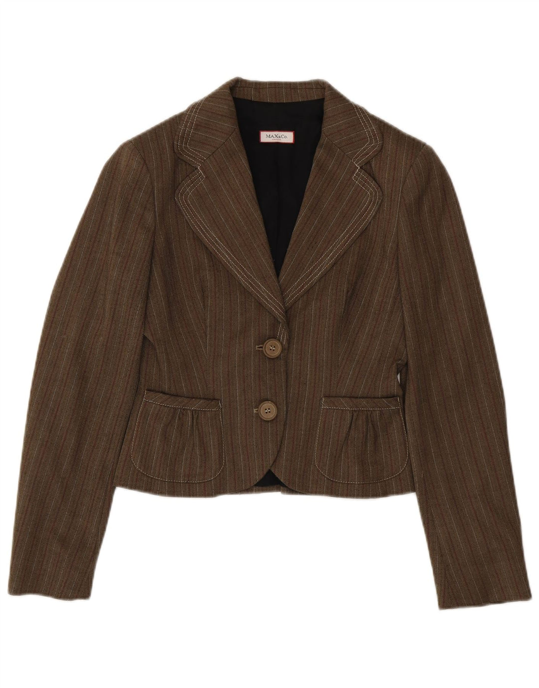 Jaqueta blazer feminina de 2 botões Max & Co. Reino Unido 10 pequena listrada marrom