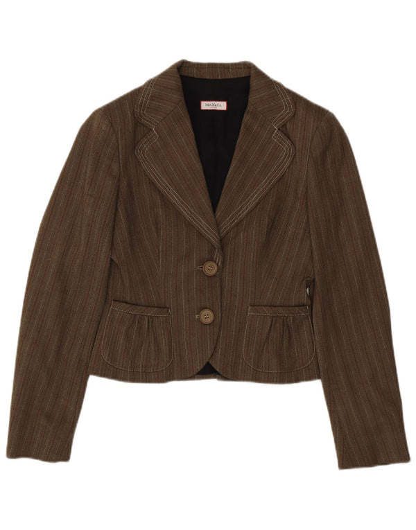 Jaqueta blazer feminina de 2 botões Max & Co. Reino Unido 10 pequena listrada marrom