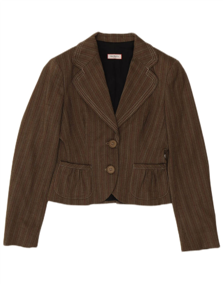 Jaqueta blazer feminina de 2 botões Max & Co. Reino Unido 10 pequena listrada marrom