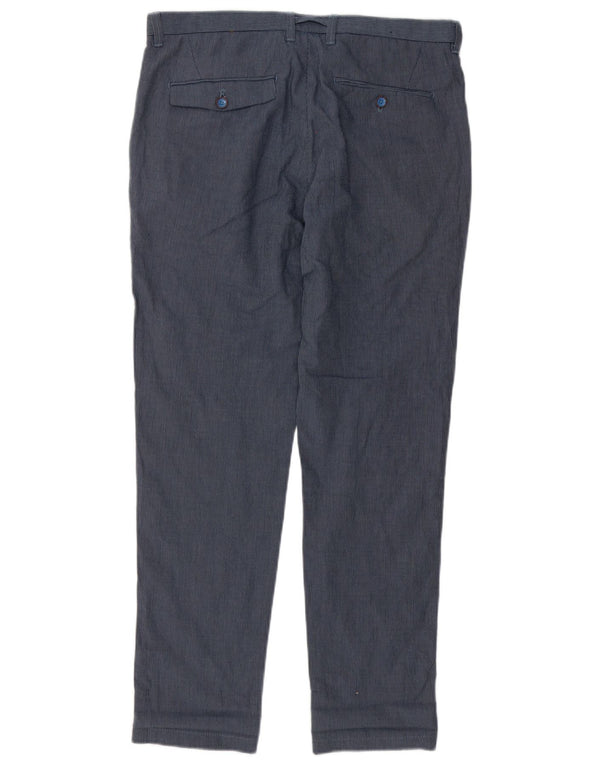 Zara Mens Slim Chino Calças EU 40 Médio W31 L29 Azul Marinho Riscas