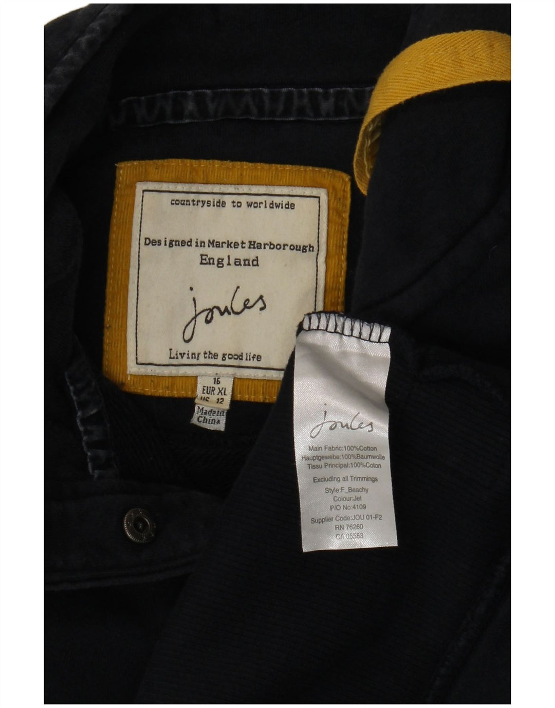 JOULES Suéter feminino com gola redonda e botão Reino Unido 16 grande algodão azul marinho