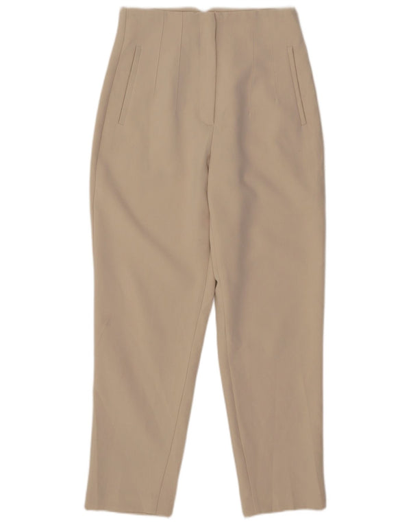 Zara Calça masculina de cintura alta cônica média W28 L27 poliéster bege