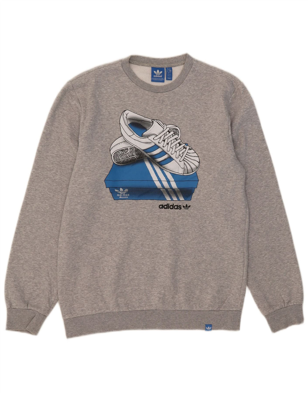 Adidas Mens Graphic Moletom Jumper Pequeno Algodão Cinza