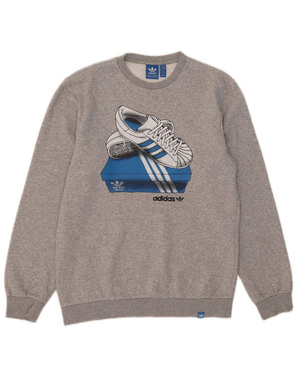 Adidas Mens Graphic Moletom Jumper Pequeno Algodão Cinza