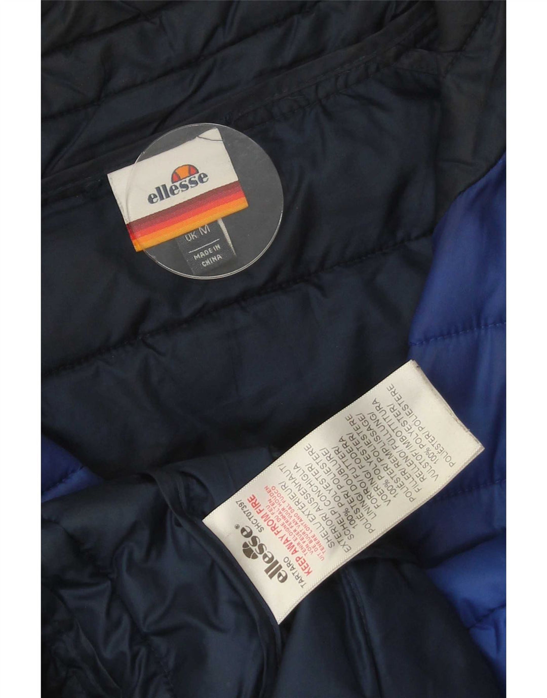 Jaqueta acolchoada masculina Ellesse UK 38 poliéster colorblock azul médio