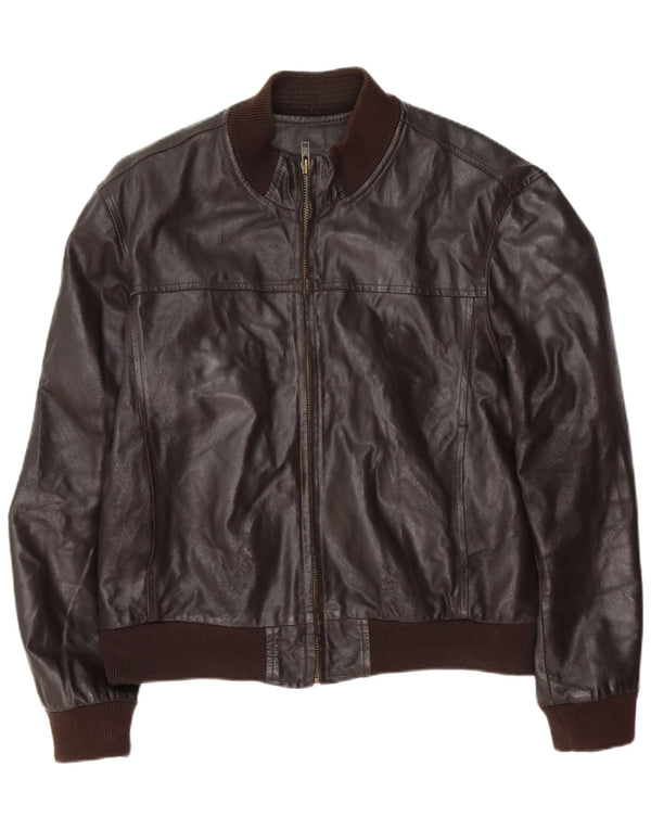 Koan Mens Bomber Leather Jacket IT 54 2XL Brown Leather