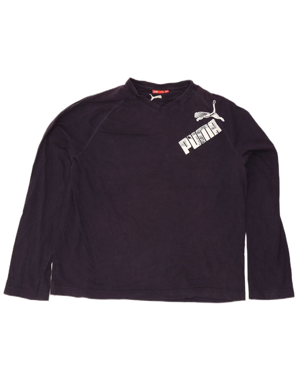 Puma Mens Graphic Top manga comprida 2XL algodão azul marinho