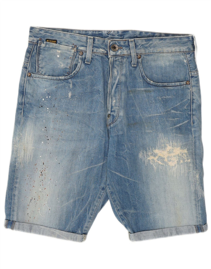 Shorts jeans masculino G-Star W32 algodão manchado azul médio
