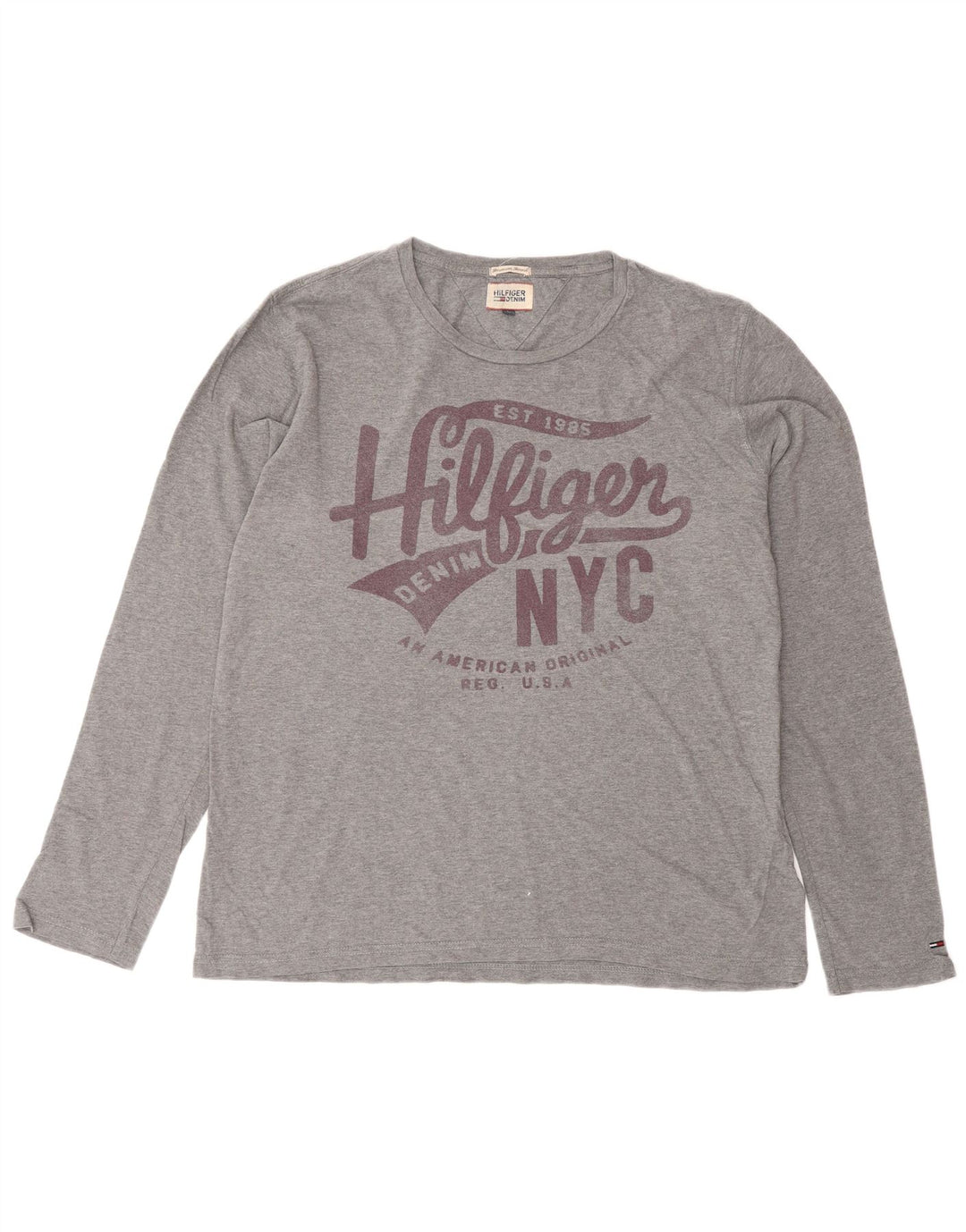 Top gráfico masculino TOMMY HILFIGER manga comprida grande algodão cinza