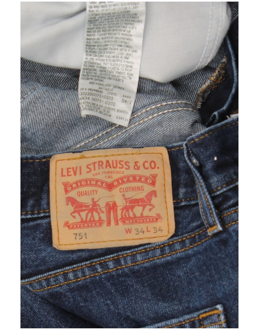 Calça jeans masculina Levi's 751 Straight W34 L34 azul marinho algodão