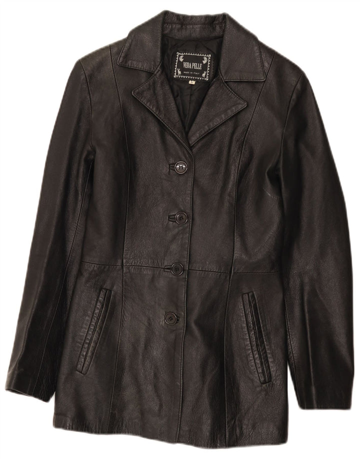 Jaqueta de couro feminina vintage Reino Unido 8 couro preto pequeno