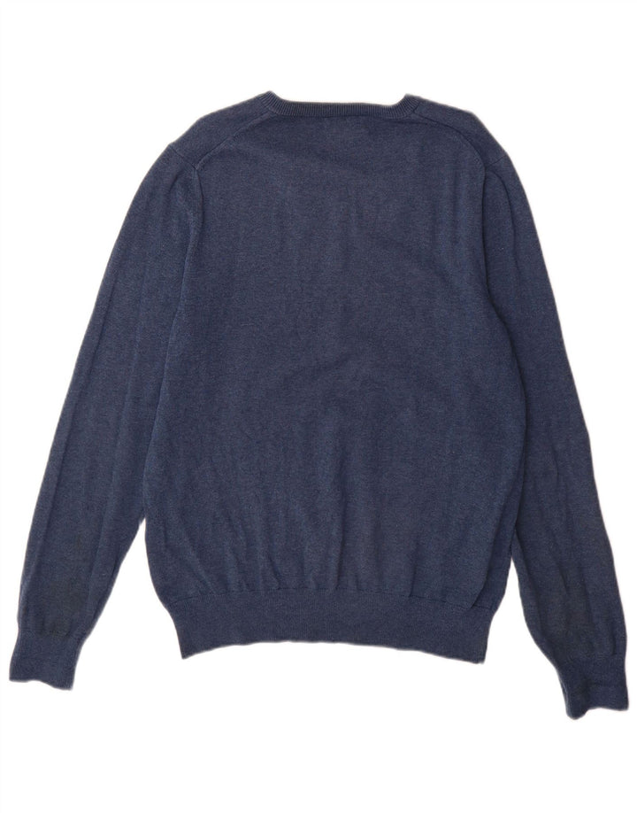 Suéter masculino Marks & Spencer com decote em V de algodão azul médio