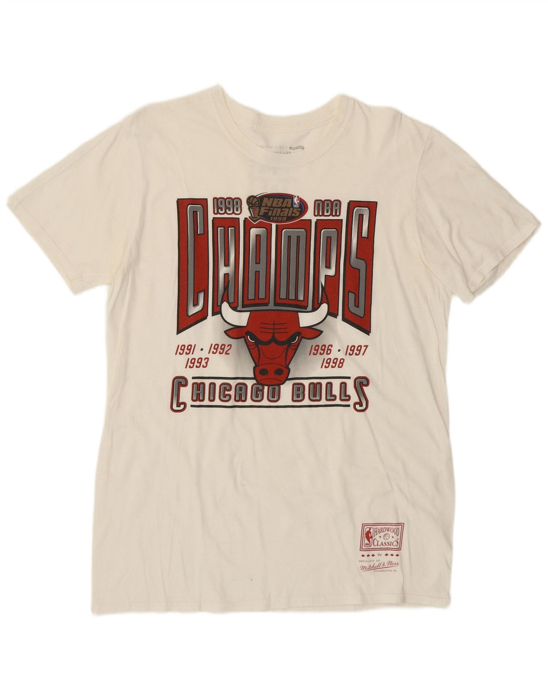 Camiseta masculina MITCHELL & NESS Chicago Bulls gráfica top médio off white
