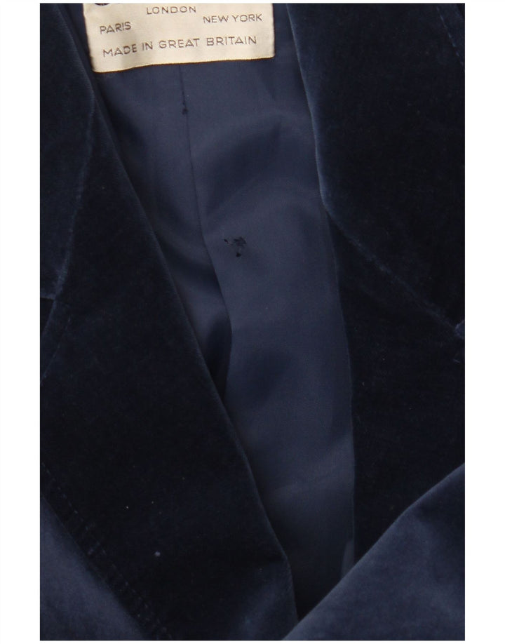 Jaqueta blazer feminina de veludo com 2 botões Jaeger Reino Unido 8 algodão azul marinho pequeno