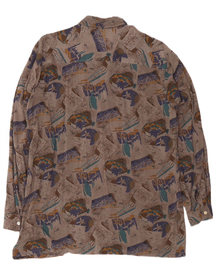 Vintage Masculino Abstrato Padrão Camisa Tamanho 41/42 Grande Viscose Cinza