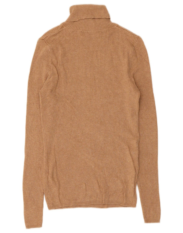 Marks & Spencer Womens Roll Neck Jumper Sweater UK 10 Small Brown Viscose