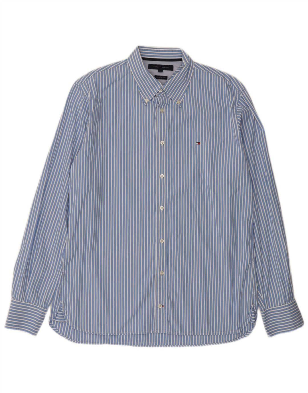 Camisa masculina Tommy Hilfiger grande algodão listrado azul