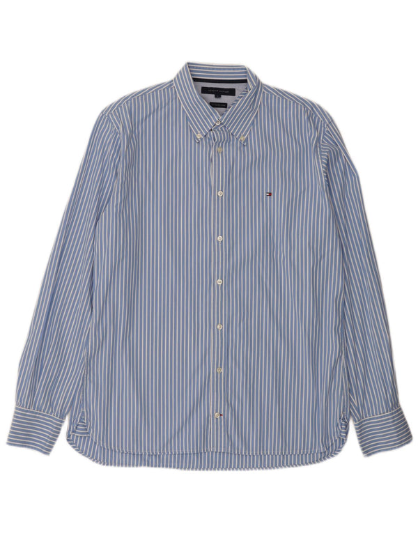 Camisa masculina Tommy Hilfiger grande algodão listrado azul