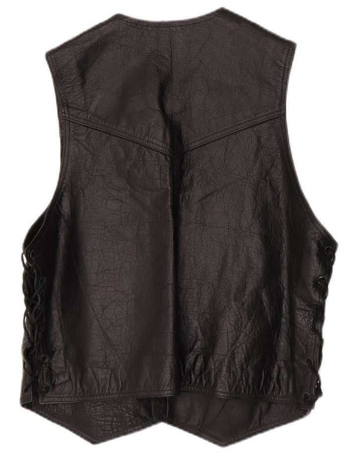 Colete de couro ocidental masculino vintage pequeno preto