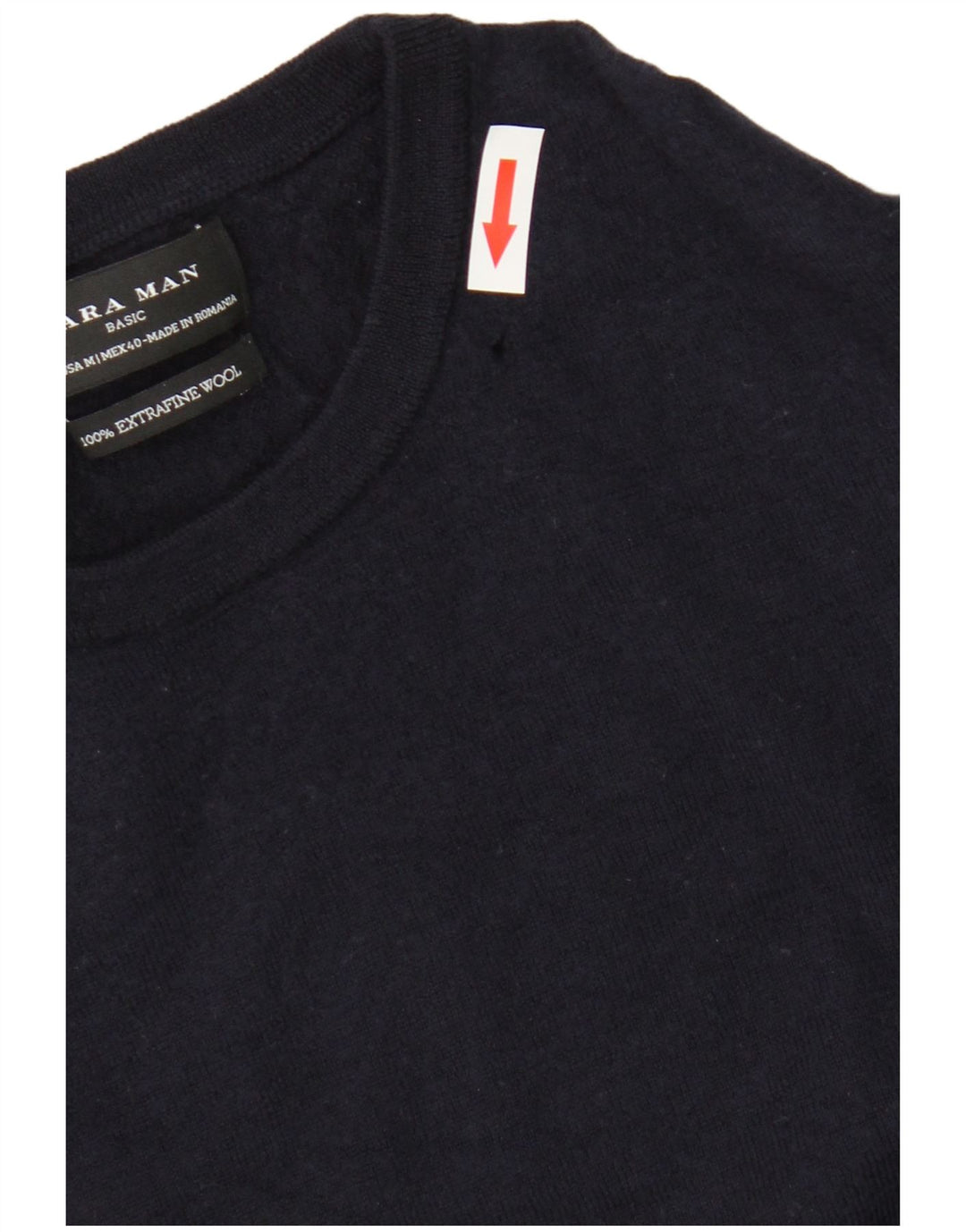 Zara Suéter masculino com gola redonda, lã azul marinho médio