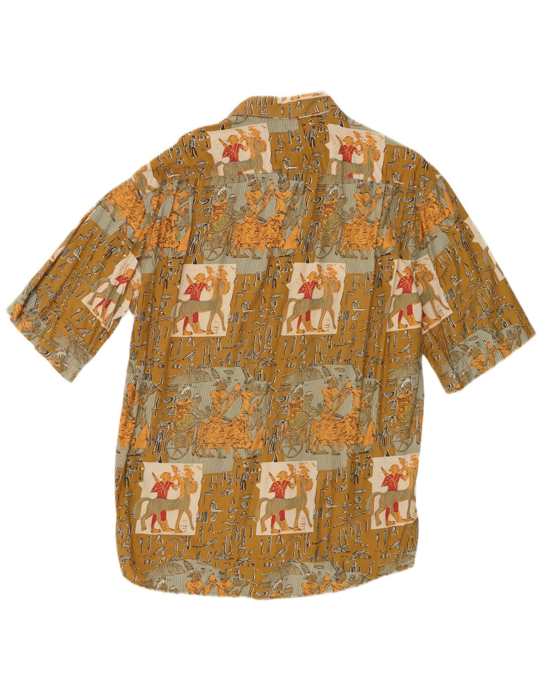 Camisa masculina vintage de manga curta grande cáqui patchwork viscose