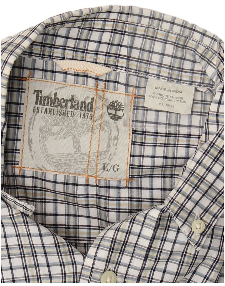 Camisa masculina Timberland grande algodão xadrez branco
