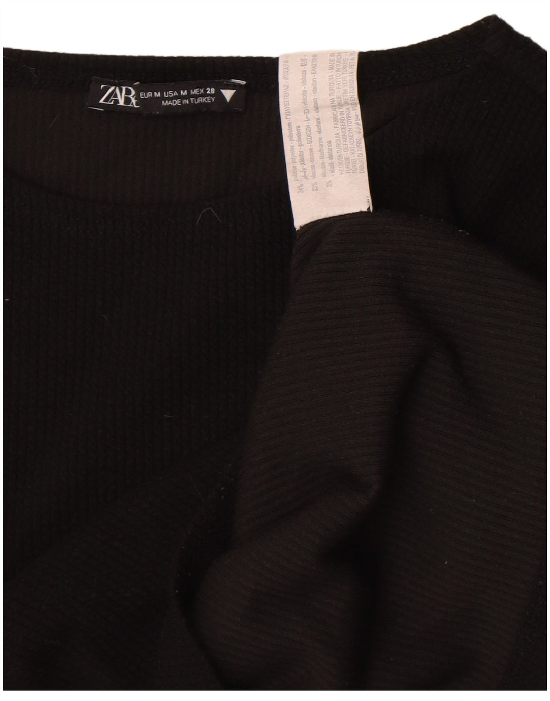 Zara Crop Top Feminino Manga Longa UK 12 Poliéster Preto Médio